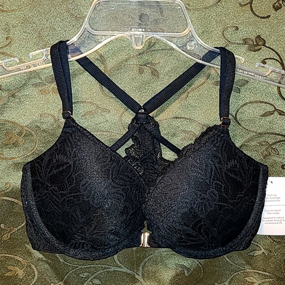 NWT Auden Push up, molded cup demi coverage, racerback, front closure bra, black - Picture 3 of 10